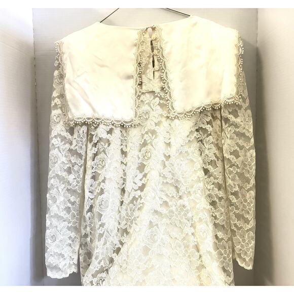 Scott McClintock Ivory Lace Satin Victorian Prairie Wedding Dress Sz S Vintage - Picture 10 of 15